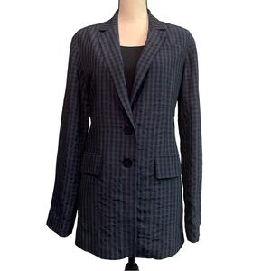 Tibi Gingham Oversized Blazer Navy/Black Size Small Two-Button Jacket